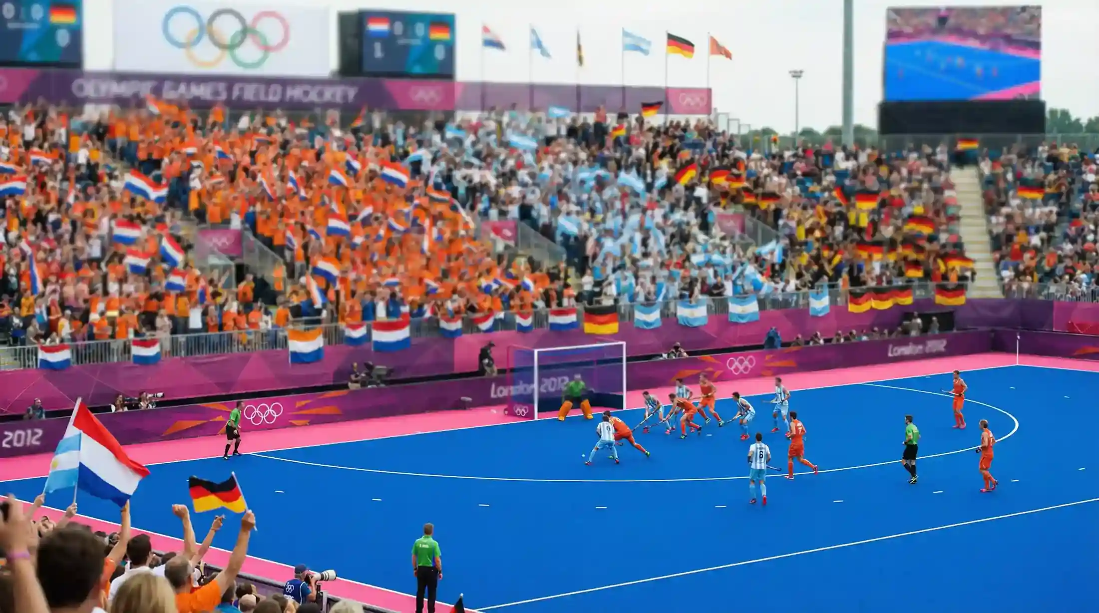 Olympisch hockeytoernooi met meerdere landen die strijden om goud