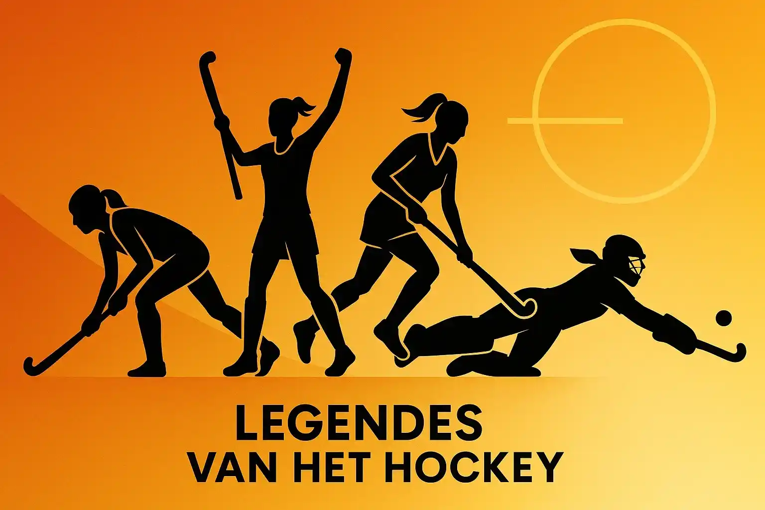 Artistieke illustratie van legendarische Nederlandse hockeyspeelsters door de decennia heen