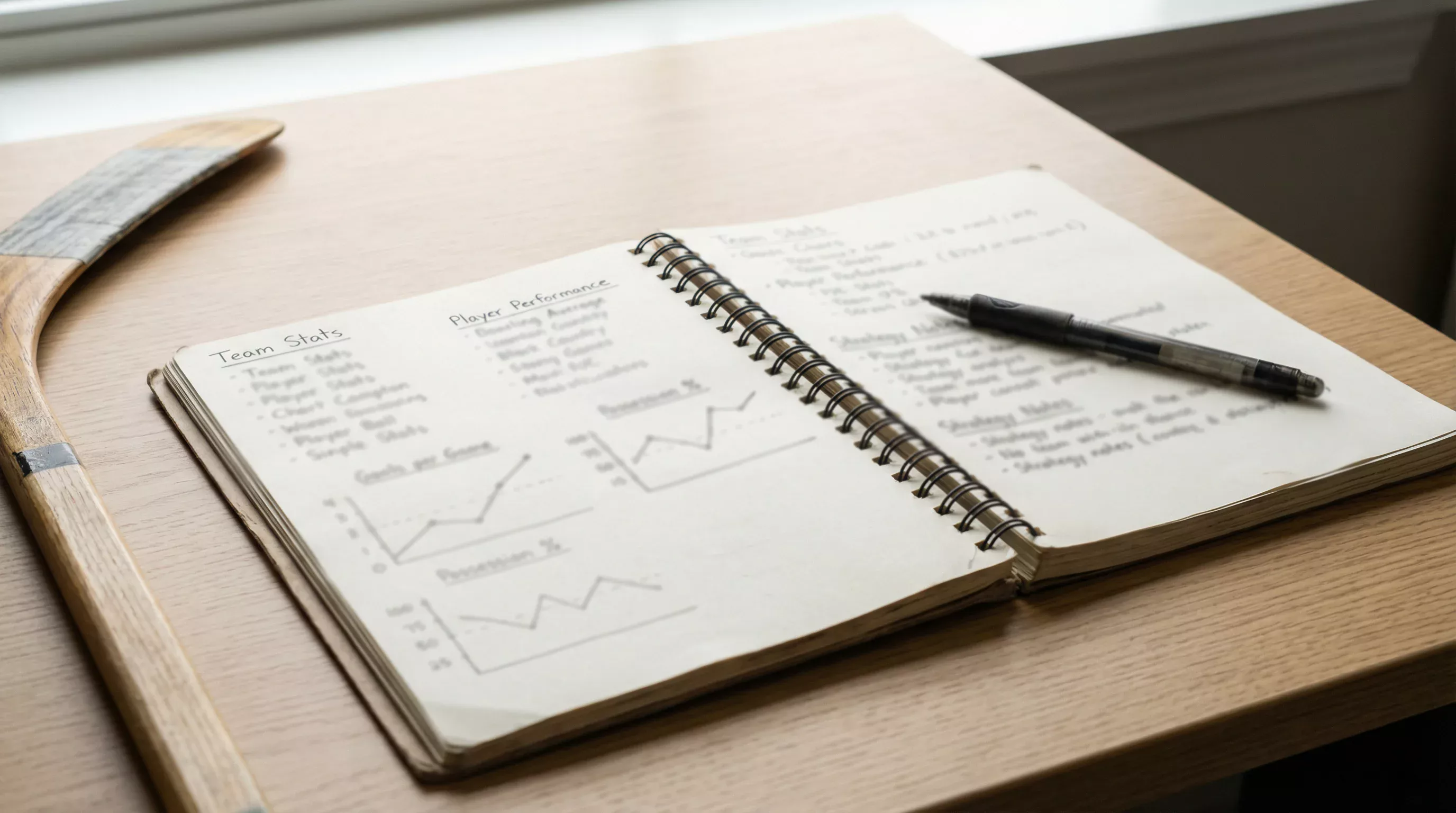 Notitieblok met analyse van hockeystatistieken